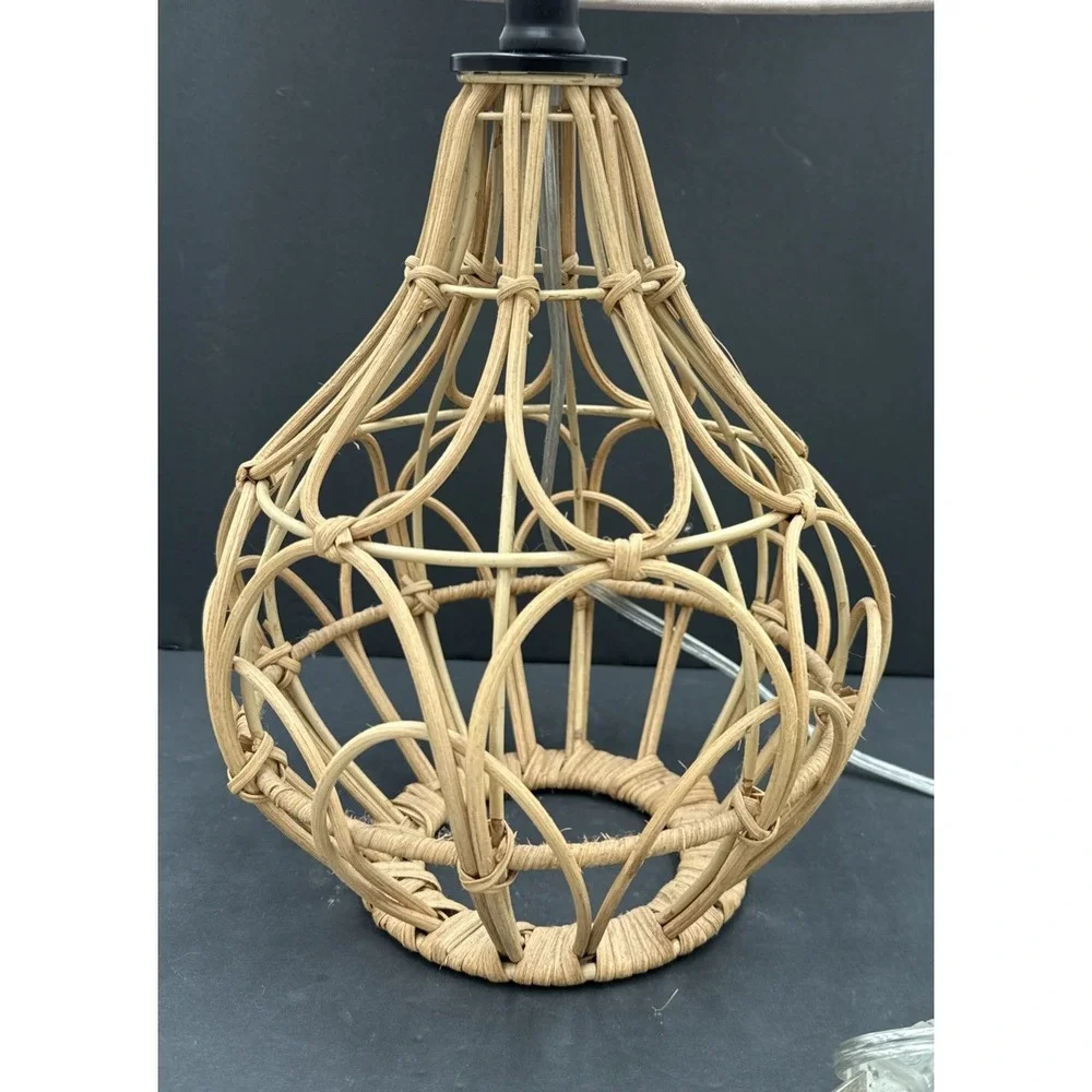 Modern Boho Woven Rattan Orb Table Lamp Coastal Basket Weave Shade